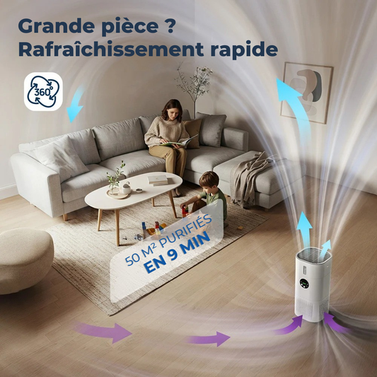 Purificateur d’Air 2-en-1 HEPA H13 – Allergies, Animaux et Fumée Maison - Blanc